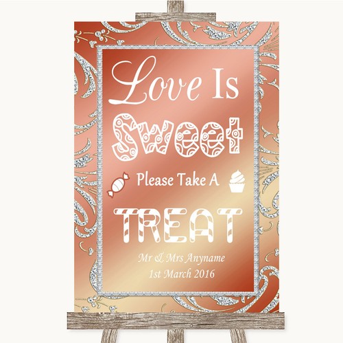 Cartel Para Boda Candy Bar 'Love Is Sweet' | Azul Marino, Rosa Y Dorado | TheCardZoo