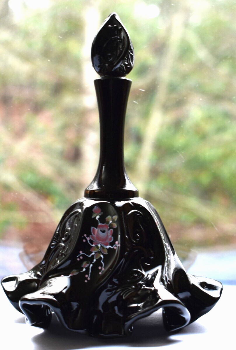 Fenton Art Glass Reynolds Black Amethyst Paisley Swirl Bell Hand