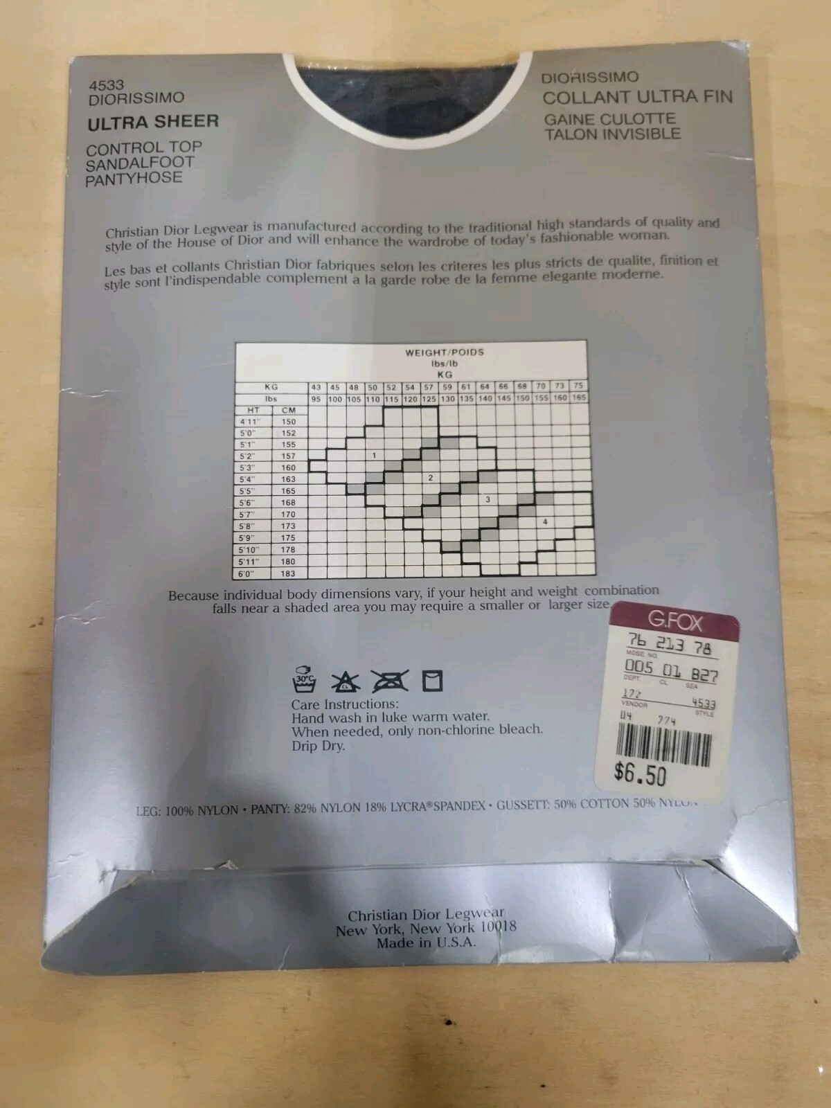 NEW Vtg Christian Dior Ultra Sheer Navy Pantyhose Size 4 Control Top 