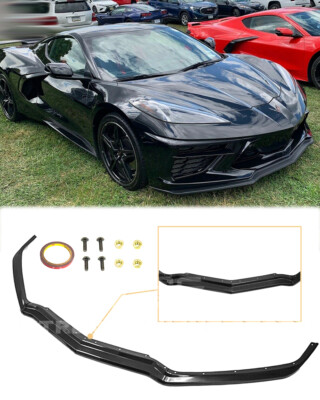 Plastic Black Front Lip Splitter For 20-Up Corvette C8 Z51 Stingray GM ABS New 