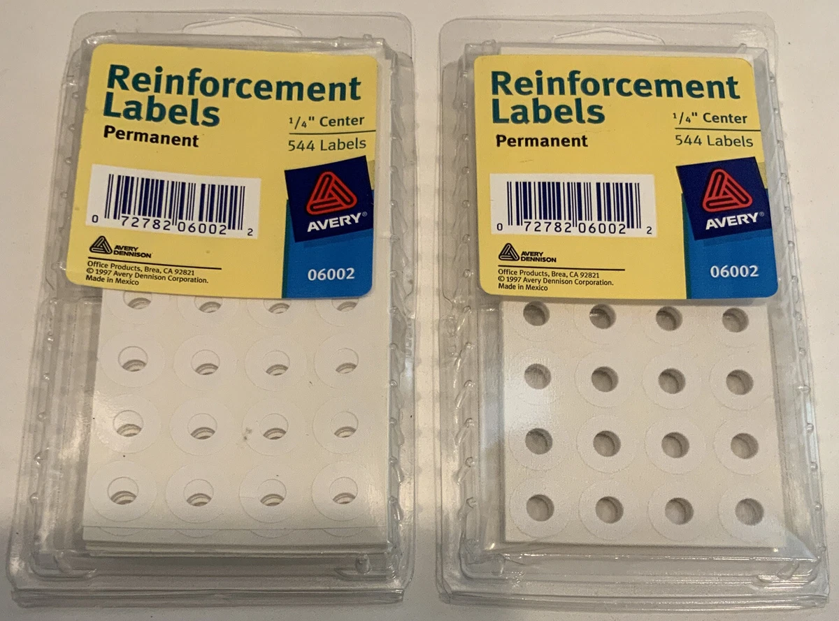 2 Pack Hole Reinforcement Labels, 1/4-Inch, 544-Count Per Package NIB #  06002