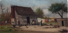 William Aiken Walker Cabin with Figures and Chickens 1882 Fine Art Print 17"x22"