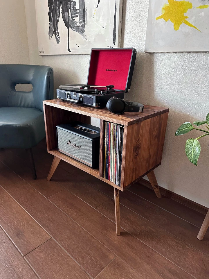 Wood Record Player Stand Cabinet, Vinyl Storage, MCM Turntable Cabinet - Image 2 of 4