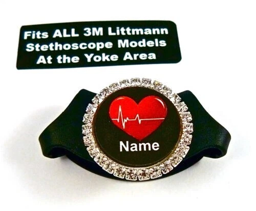 BIG RED HEART RHINESTONE BLING STETHOSCOPE ID LITTMANN OTHER RN ICU NURSE