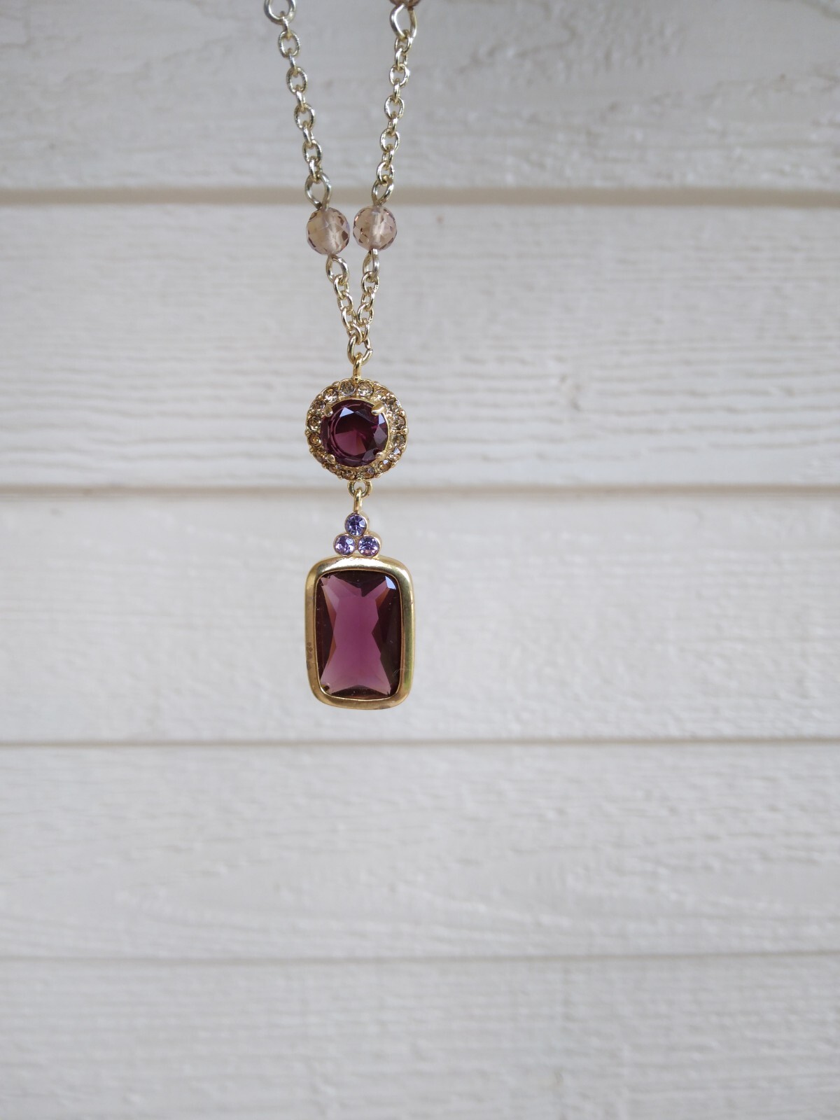Crystal Garnet Round Rectangular Pendant Necklace - image 12