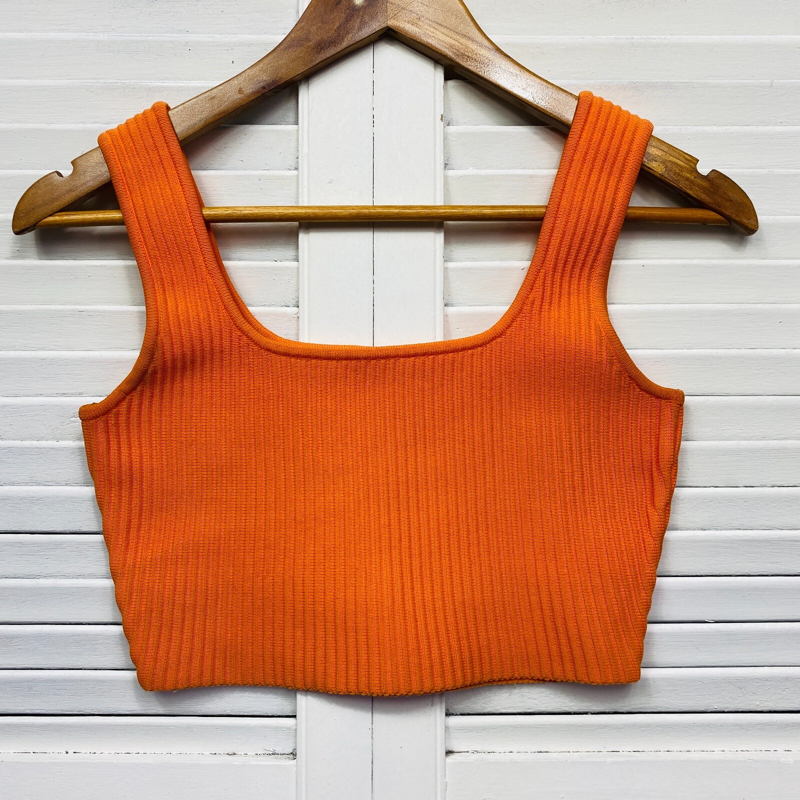 Ghanda Crop Top Womens XS Small Orange Knit Ribbed Sleeveless-image