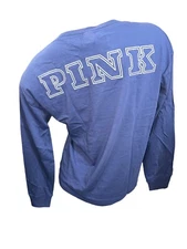 Victoria's Secret Pink Ace Cotton V-Neck Long Sleeve Tee Color Blue  NWT