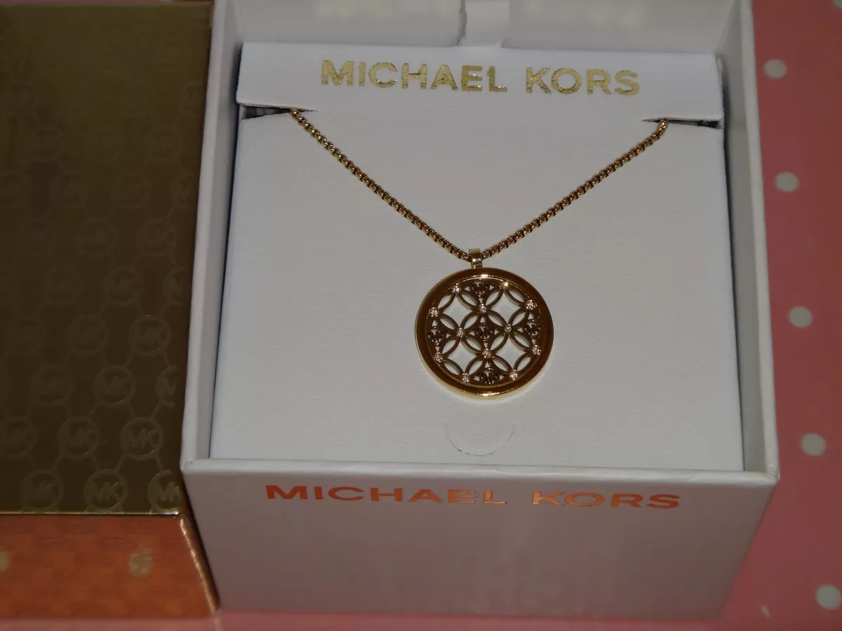 Michael Kors Woman's Monogram Gold-tone Necklace, Crystals, MKJ5370710,  Orig Box