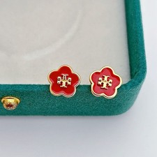 Tory Enamel Flower Stud Earrings | Red Tone D...