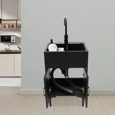 Freestanding Utility Sink with Cabinet Laundry Stainless Steel Sink with Faucet