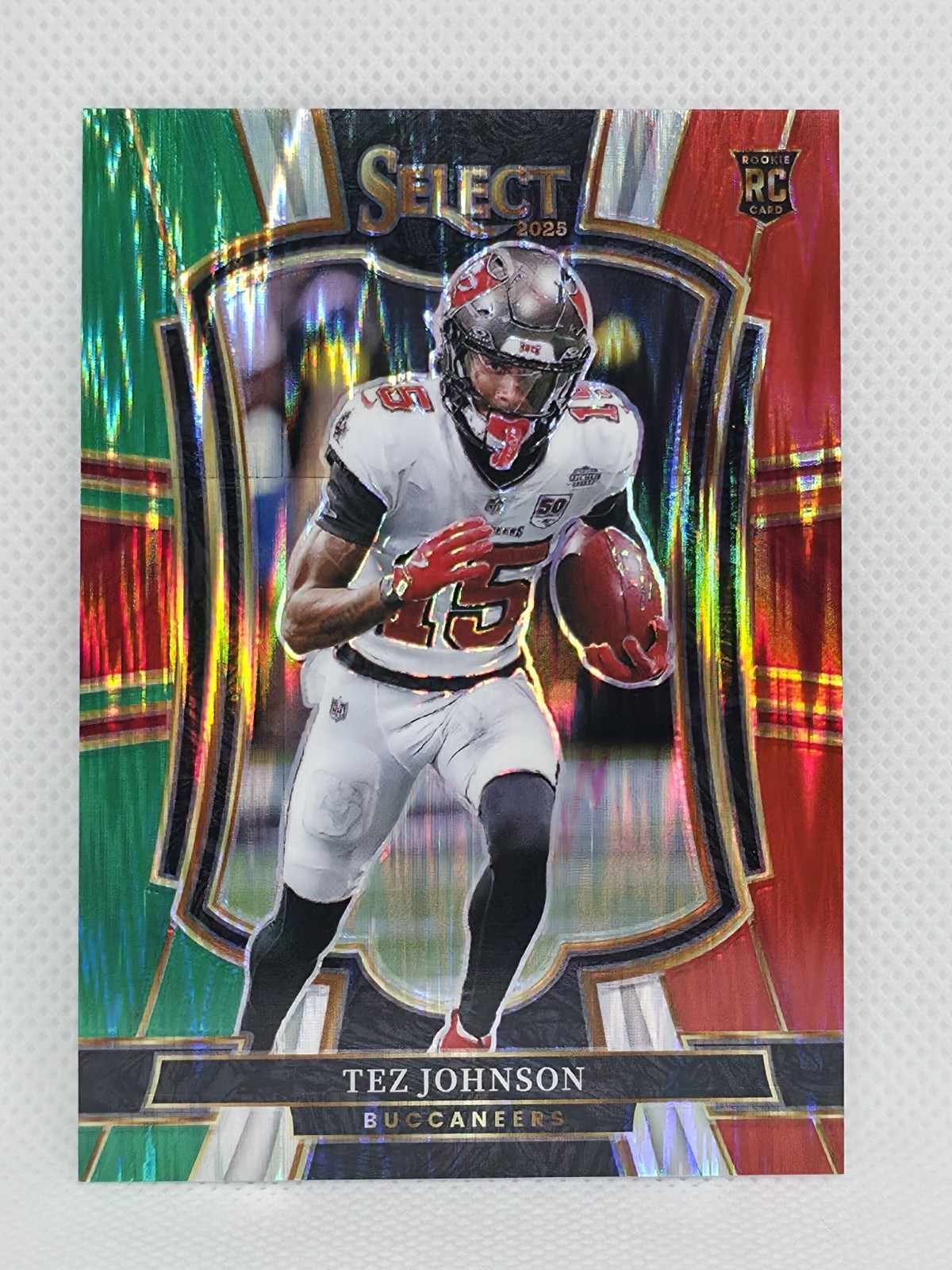 2025 Panini Select - Premier Level Tez Johnson #138 Green & Red Shock Prizm (RC)