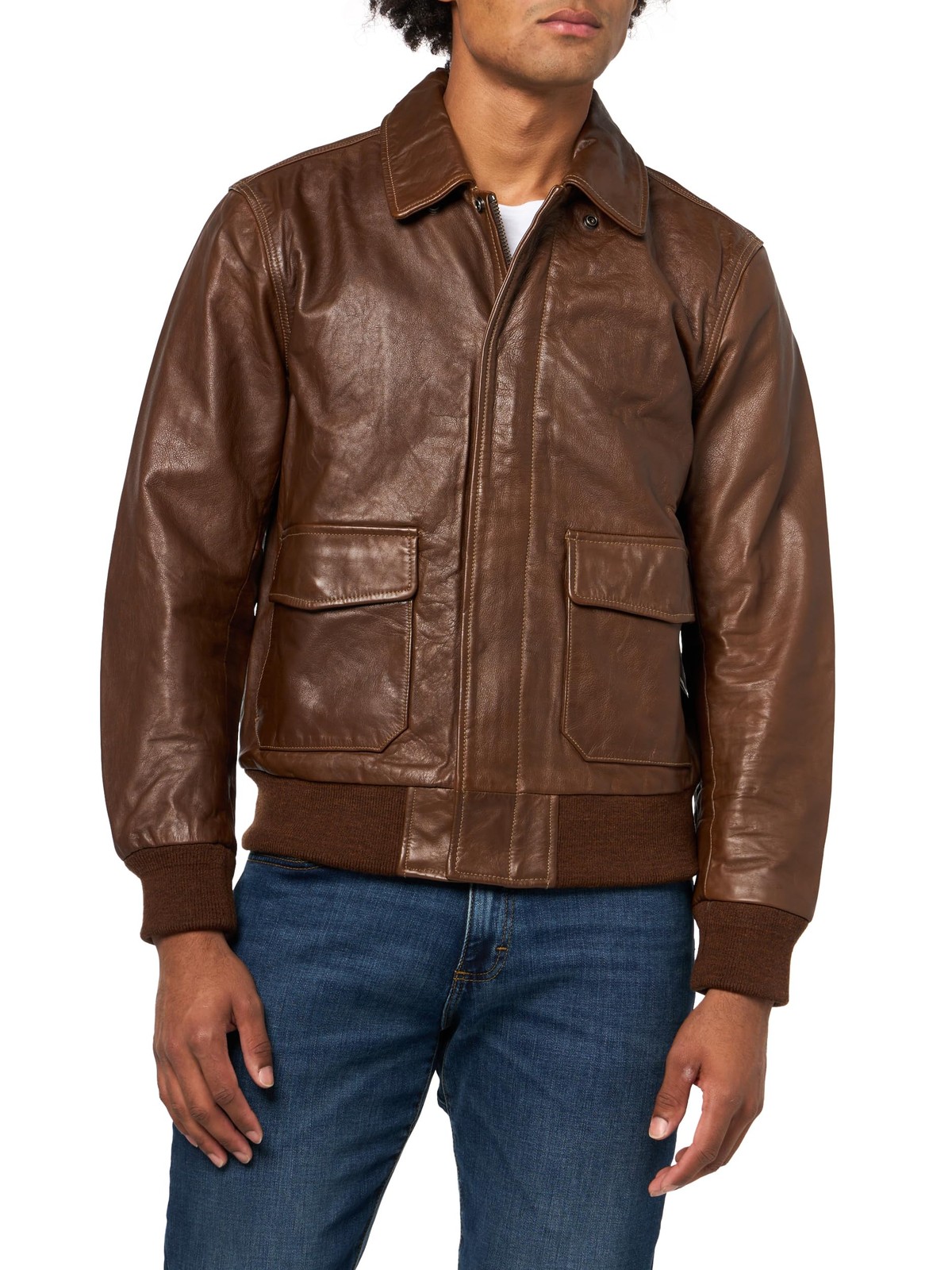 Lucky Brand Men's A-2 LEATHER Flight Jacket, Tobacco Brown, Large