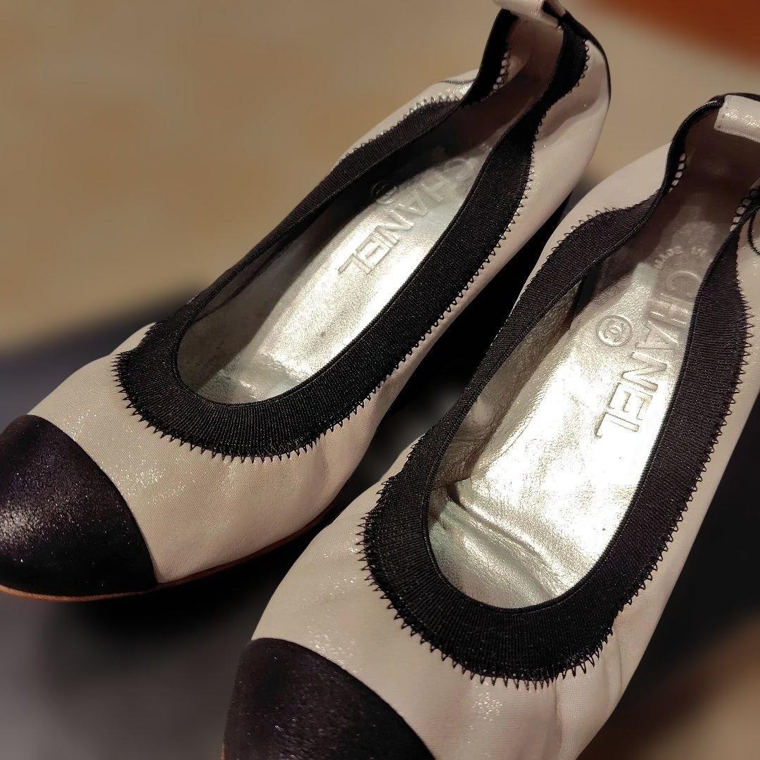 Chanel Heel Ballet Flats Shoes Pumps Embroidered Coco Mark Size 37 US Abt7 Women thumbnail 18