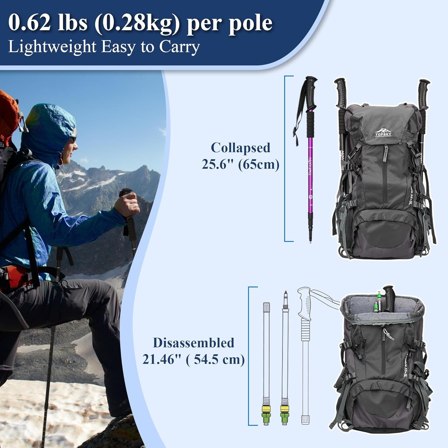 Nordic Walking Trekking Poles Aluminum Collapsible Shock-Absorbing 2pk