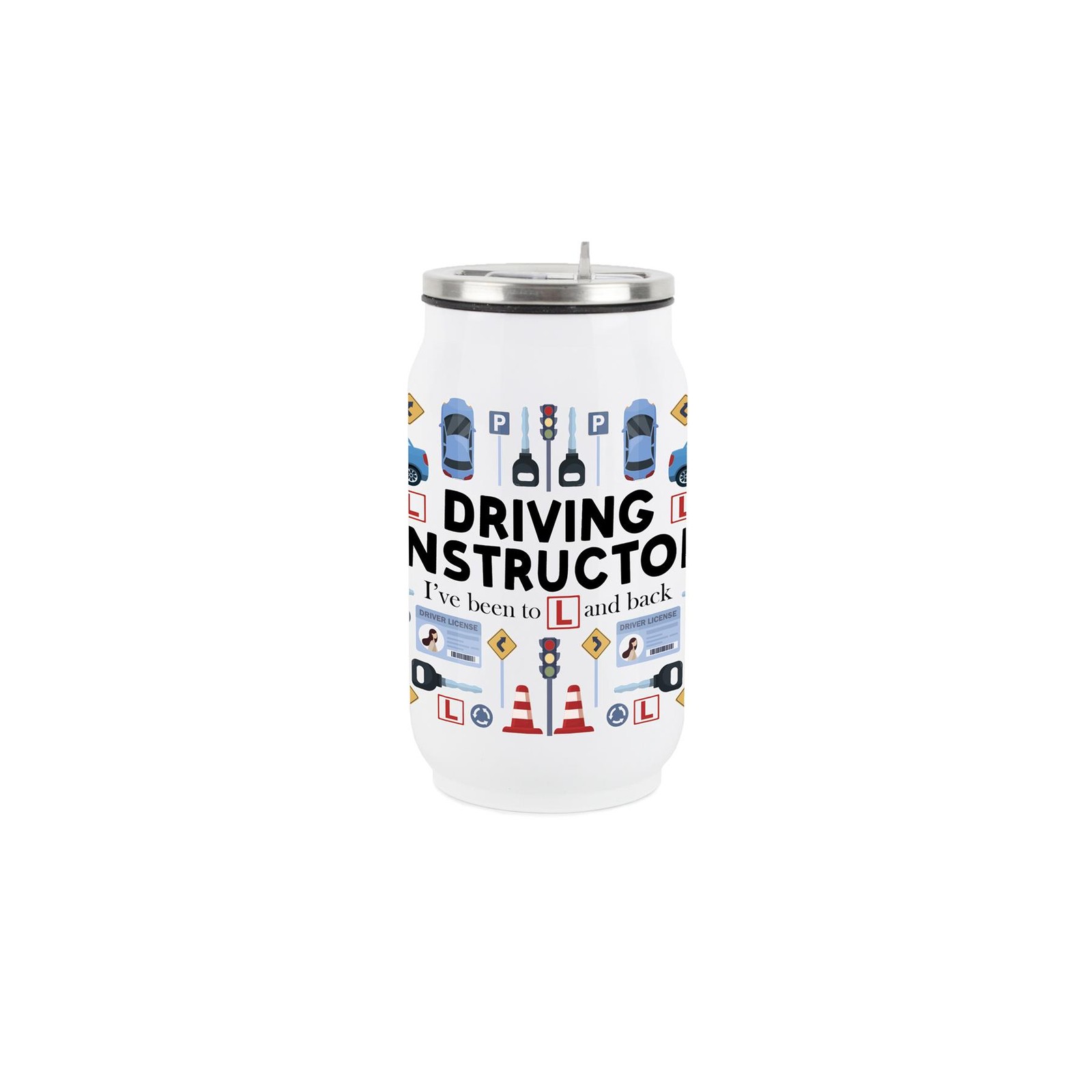 Driving Instructor Flask with Straw - Novelty Gifts Small Cold Drinks Can