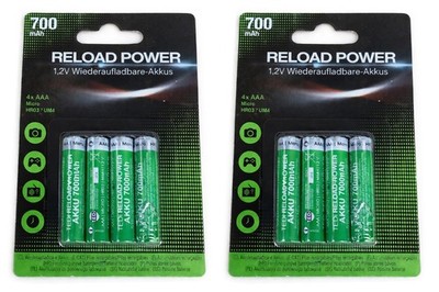 8x AAA Akku 700mAh wiederaufladbar HR03 Micro Batterie Set