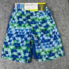 Eddie Bauer Kids Youth Hybrid Shorts 2 Pack Blue Green Geometric Size S 7/8 NEW