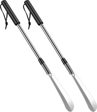 2 Pack Stainless Steel Shoe Horns Long Handle Adjustable Expander Telescopic Sho