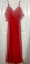 JJ's House Red Chiffon Cold Shoulder A-Line Floor-Length Bridesmaid Dress XS