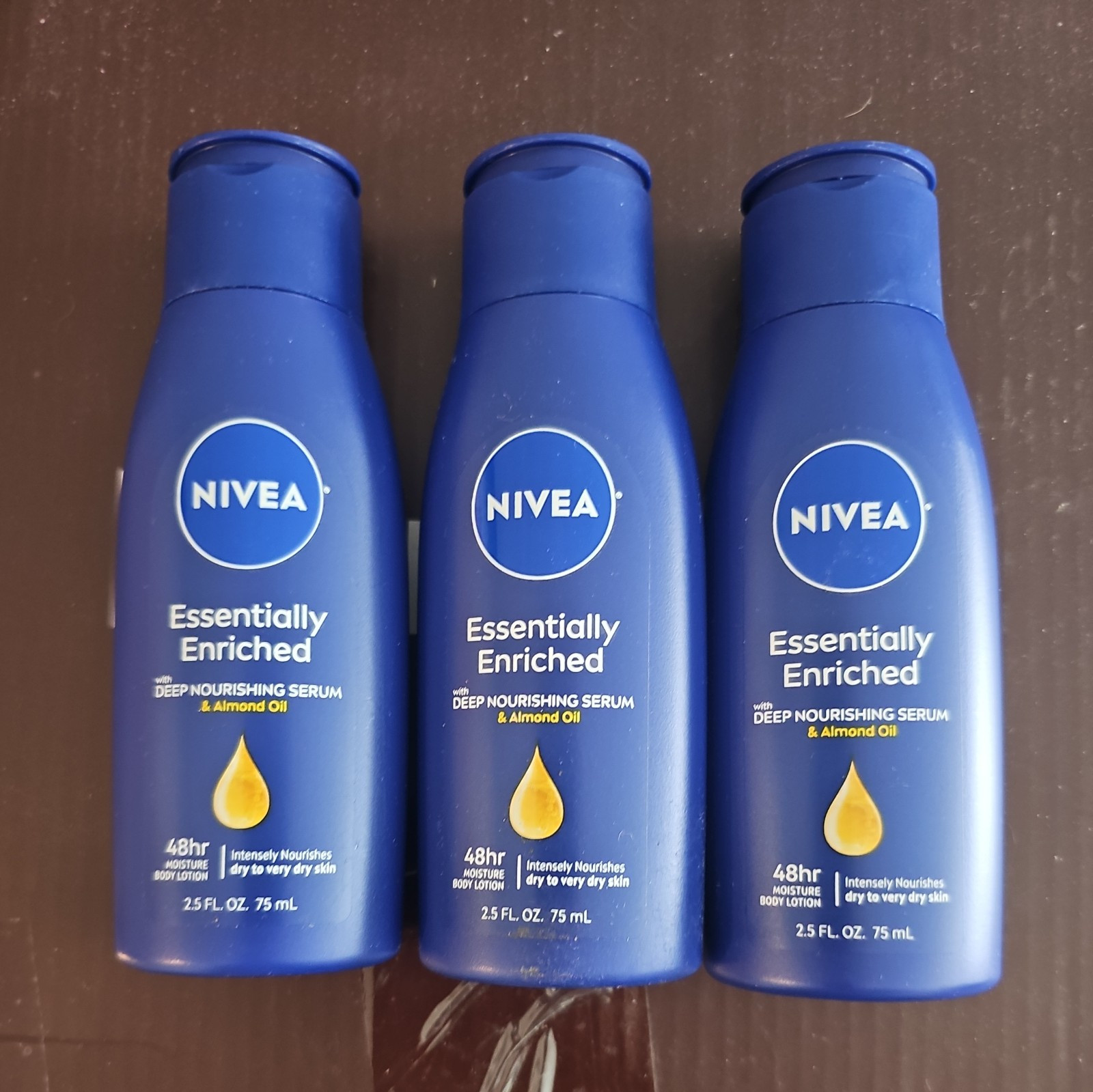 3 Pack Nivea Enriched Body Lotion 2.5 oz with Almond Oil Travel Size
