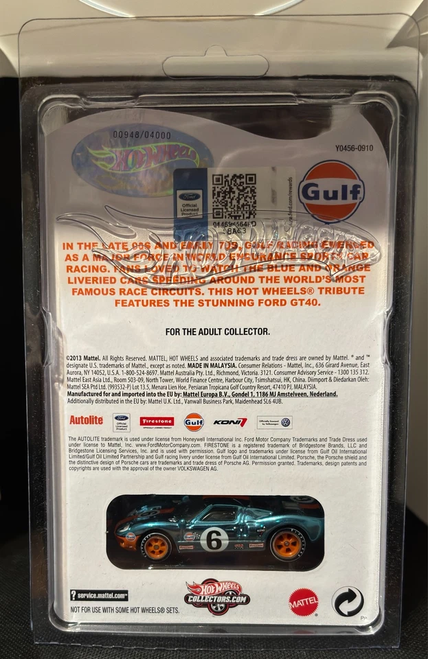 Hot Wheels Gulf Ford GT40 2013 Collectors Red Line Club HWC/RLC 00948/04000 MOMC Foto 4 de 4