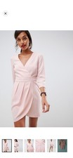 ASOS Wrap Mini Dress Pink 12 Summer Party Wedding Bridal Travel V Neck Sheath