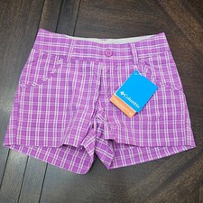 Columbia Silver Ridge III Shorts Kids XS Purple NEW Plaid Hiking Outdoor UPF 30
