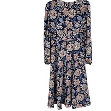 Eliza J Blue Pink Floral Long Sleeve Midi Dress Womens 6 Prairie Cottage Core 