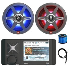 JBL 4" Marine BT Receiver, 2x 8" 450W LED Speakers, Antenna, Wire