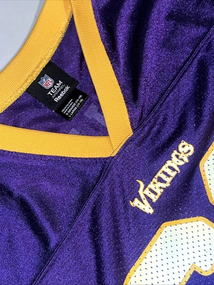 Camiseta Vintage Minnesota Vikings Jared Allen #69 Reebok NFL Youth L Roxa Excelente Estado Usado - Imagem 3 de 4