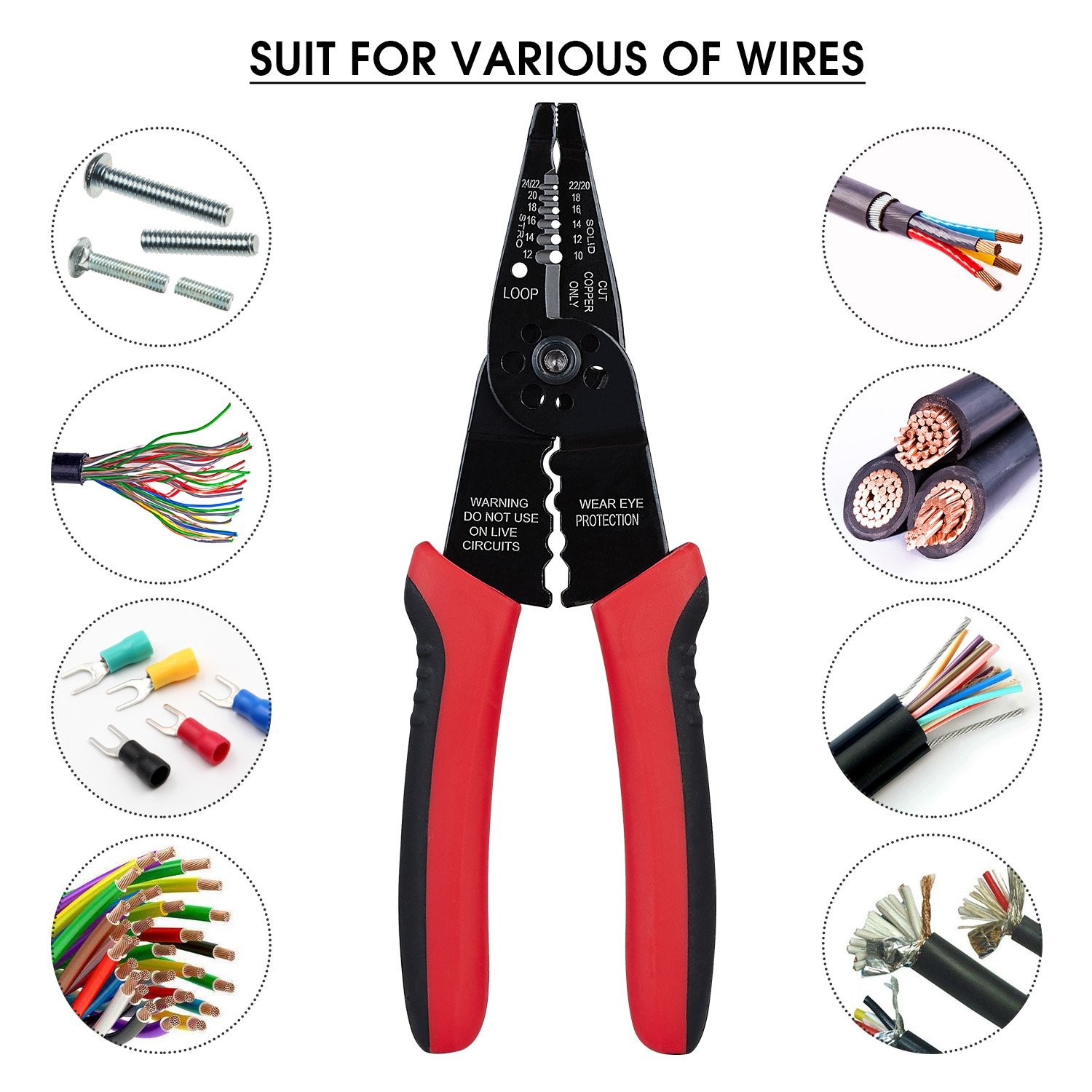 WGGE WG-015 Professional 8-inch Wire Stripper/wire crimping tool Wire Cutter ...