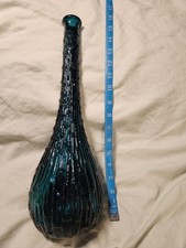 Mid Century Genie Bottle Decanter Empoli Italian Wax Drip Blue - No Stopper