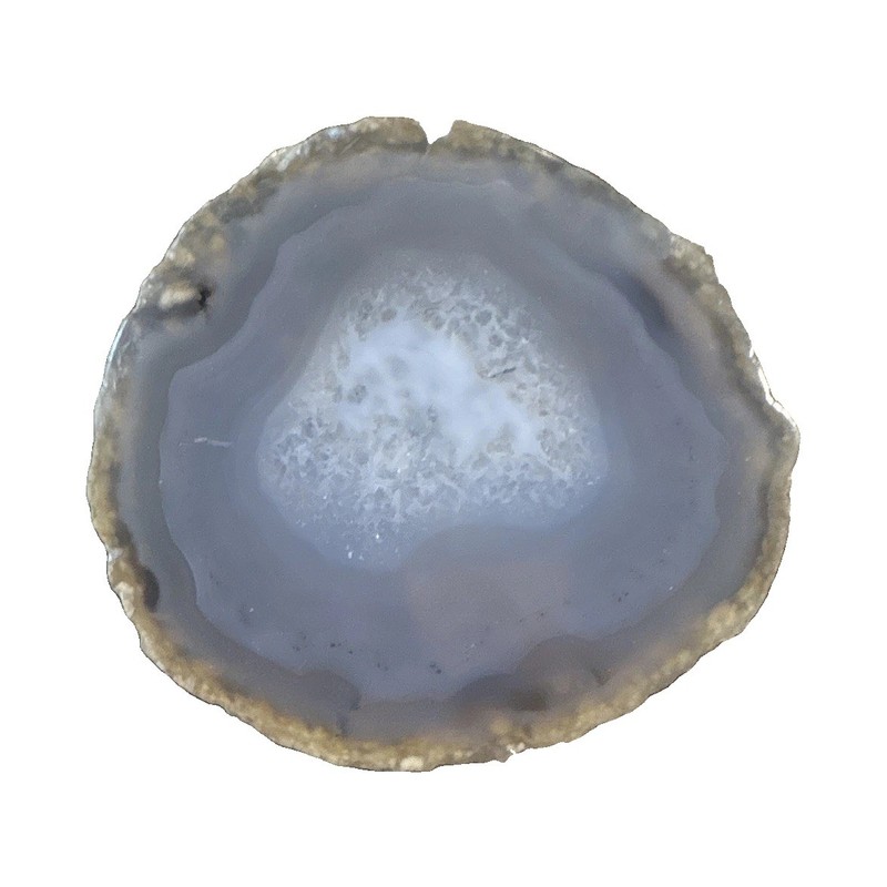 Polished Blue Gray Agate Geode Slice Crystal Decor Piece, Gray & White