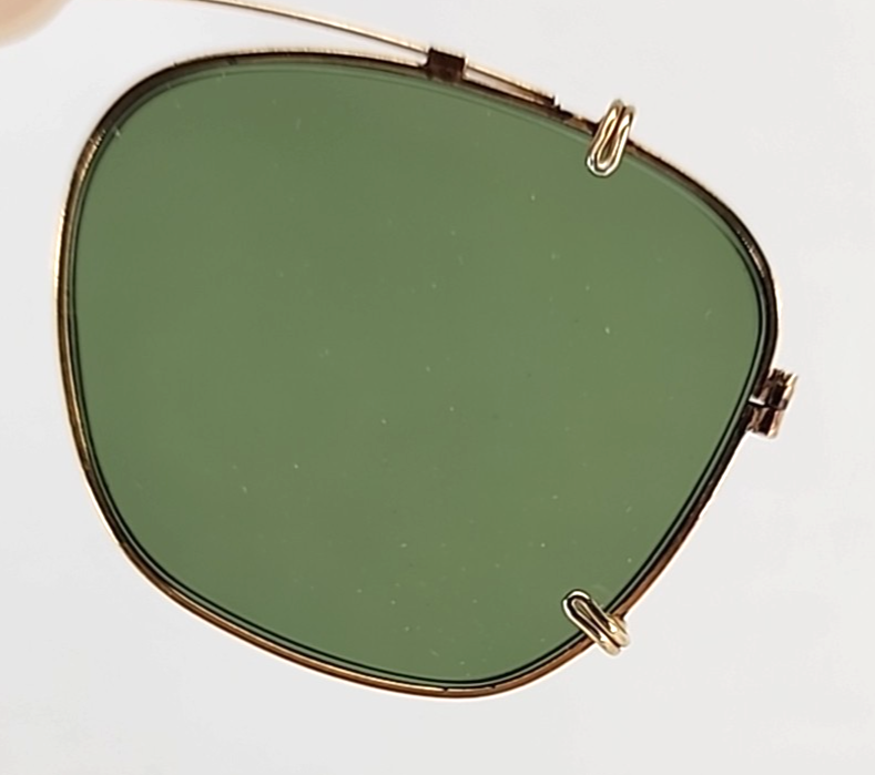 vintage 50-60s clip on レンズ飾りあり 希少！ Vintage Calobar Clip On Sunglasses w/ Dark Green Lens & Case