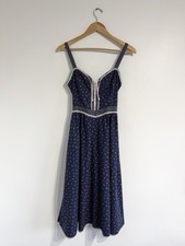 Gunne Sax Vintage 1970s midi dress calico floral print lace up front XS Corset