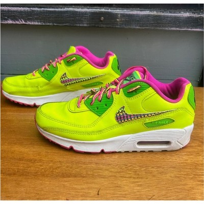 Nike Air Max 90 GS Volt Neon Green Pink Zigzag Swoosh Youth 5.5Y