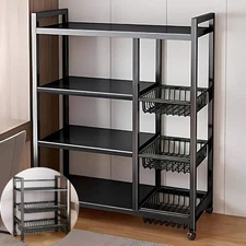 4-Tier Rolling Storage Rack with Baskets, Metal Utility Shelf on Wheels, Kitchen