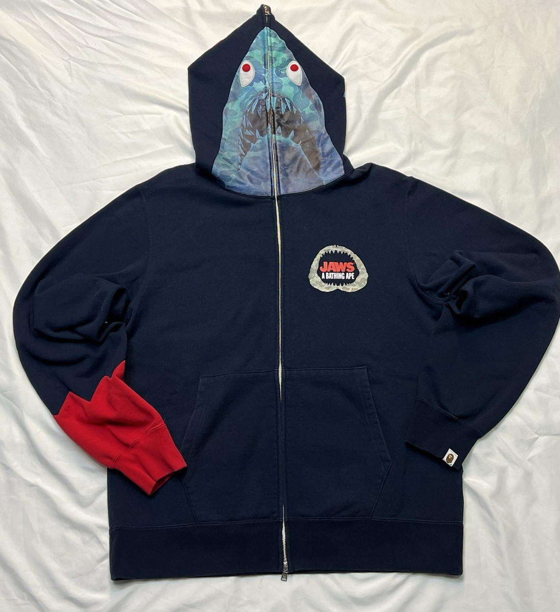 A bathing ape シャークフーディー A Bathing Ape X Jaws Full Zip Graphic Print Hoodie Navy XXL Men's
