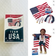 American Girl Doll Team USA Olympic Medal Ceremony Set Jacket Flag Gold Silver