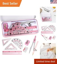 Compass Geometry Tool Protractor and Compass Set with Metal Box Drawing Compa...