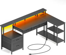 Scrivania Gaming Angolare, Scrivania a L Reversibile con LED e Prese e Porte USB