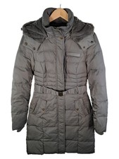 ORSAY Steppjacke Damen Elegant Grau Kapuze Fellbesatz Gr. 32 XXS