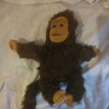 Vintage Hosung Monkey Chimp Plush Hand Puppet 1994 Brown Squeaker Flocked Face