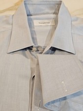 Ermenegildo Zegna French Cuff 100 Cotton Lite Blue Button-down Shirt 16 EU 41