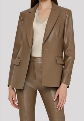 Milly Women's Brown Mocha Alexa Faux Leather Blazer Jacket Size 4