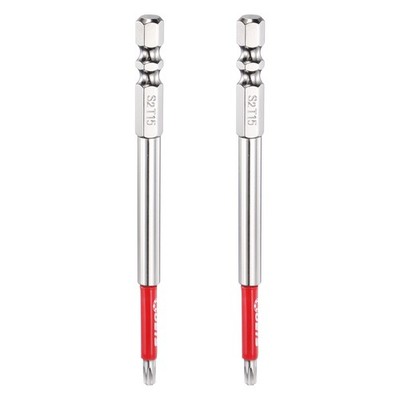 2pcs TT15 Torx Head Screwdriver Bit 1/4'' Hex Shank 4'' Magnetic with Hole Tip