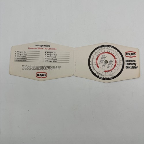 Vintage Texaco Gasoline Economy Calculator Mileage Record Gas Economy Tips 1974