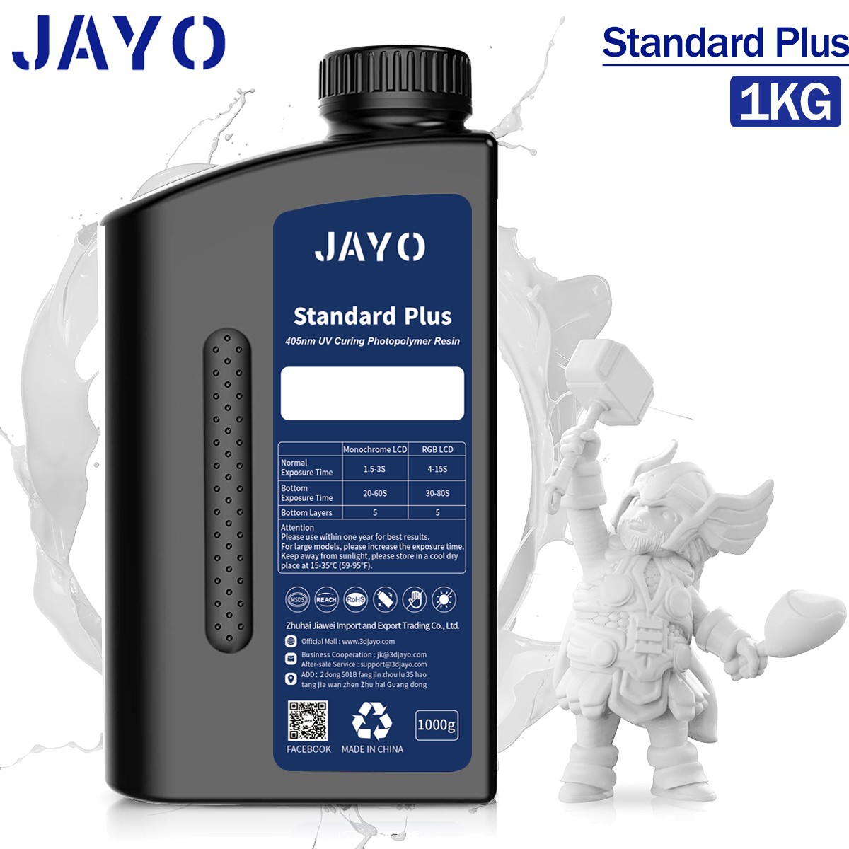 JAYO 1KG Standard PLUS 3D Drucker Resin 405nm UV Harz Schnellhärtendes Weiß LCD