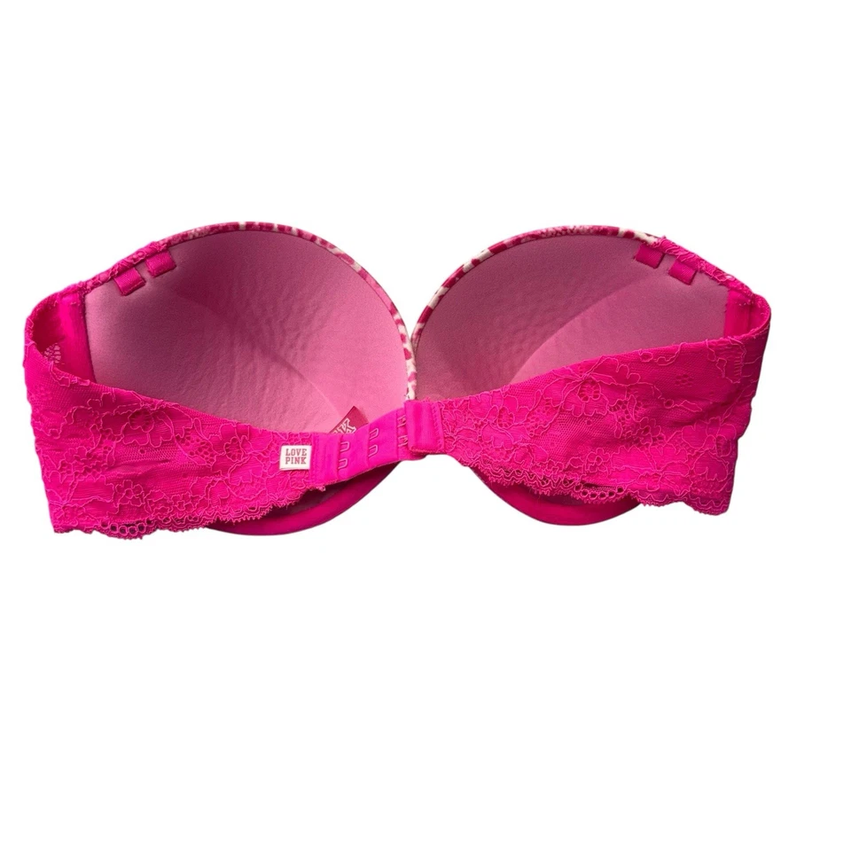 Sujetador Victoria's Secret para mujer 32DPink Leopardo encaje rompecorazones sin tirantes Foto 4 de 4