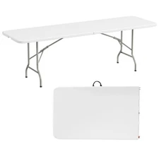 Folding Table, 8 Feet Heavy Duty Fold-in-Half Utility Table Indoor Outdoor fo...